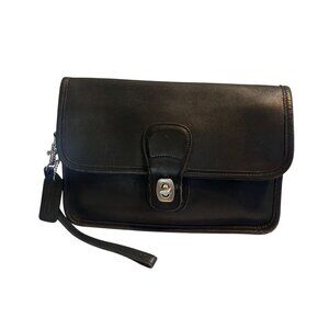 Vtg Coach 9832 Black Leather Turnlock Clutch Handbag Brushed Nickel Hardware